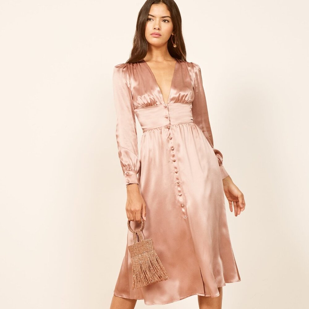 Reformation Nicola Dress in Light Pink Silk Size 4